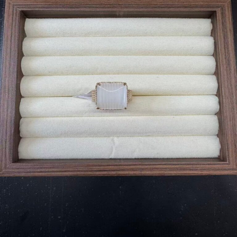 Ring Textured White Square Stone Gold-Tone Ring