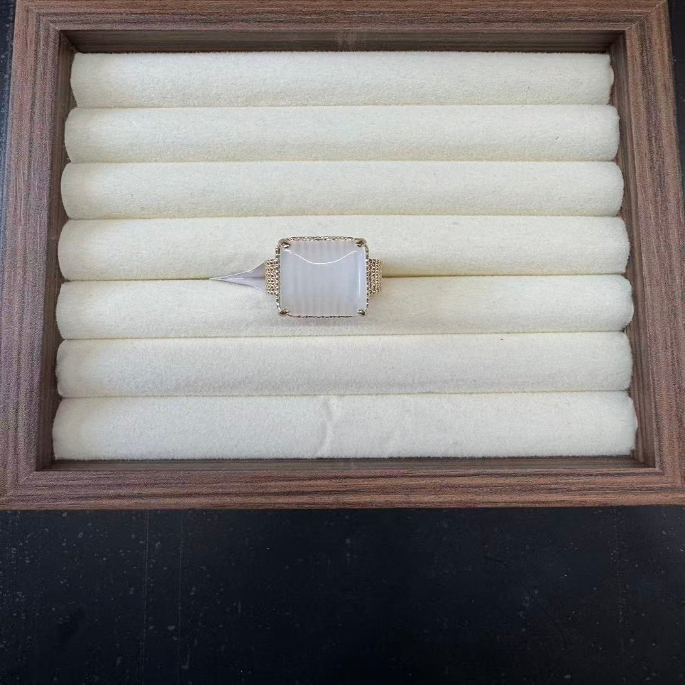 Ring Textured White Square Stone Gold-Tone Ring