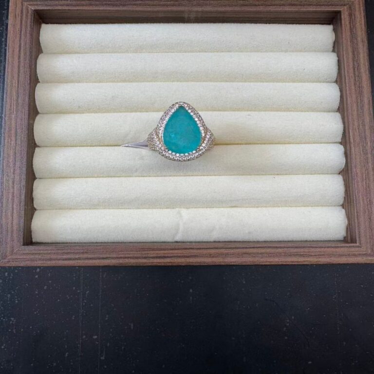 Ring Aqua Teardrop Halo Ring